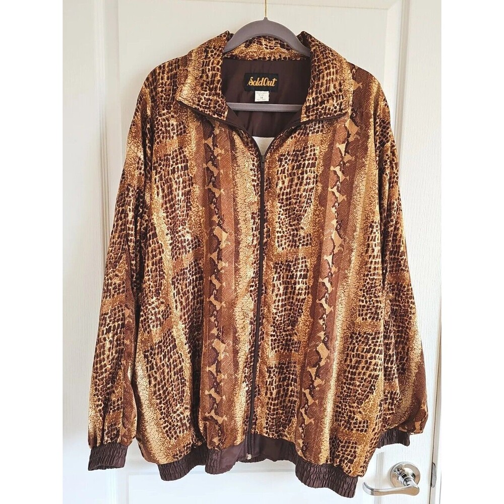 Vintage Nylon Bomber Jacket Snakeskin Pattern Gold Brown 90s Y2K Hip Hop Womans